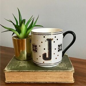 Anthropologie Initial J Margot Mosaic Tile Mug French Bistro Hand Wash Recommend